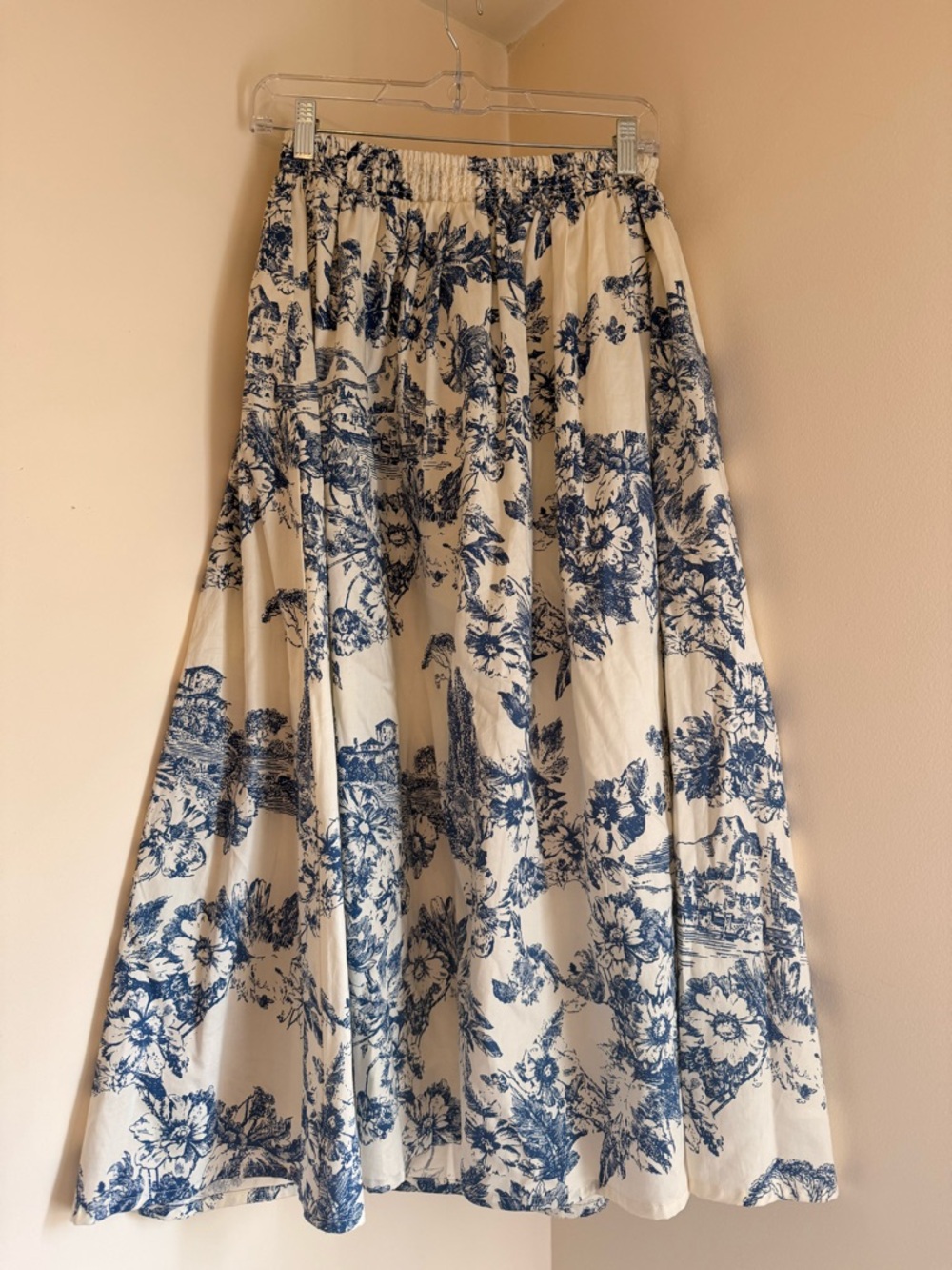 Marled Cream Maxi Skirt with Navy Toile Floral Print